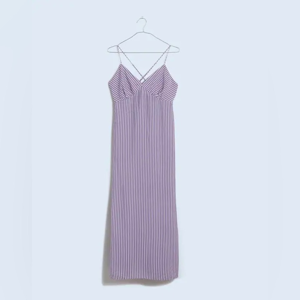 Madewell Lavender & White Striped Midi Slip Dress
